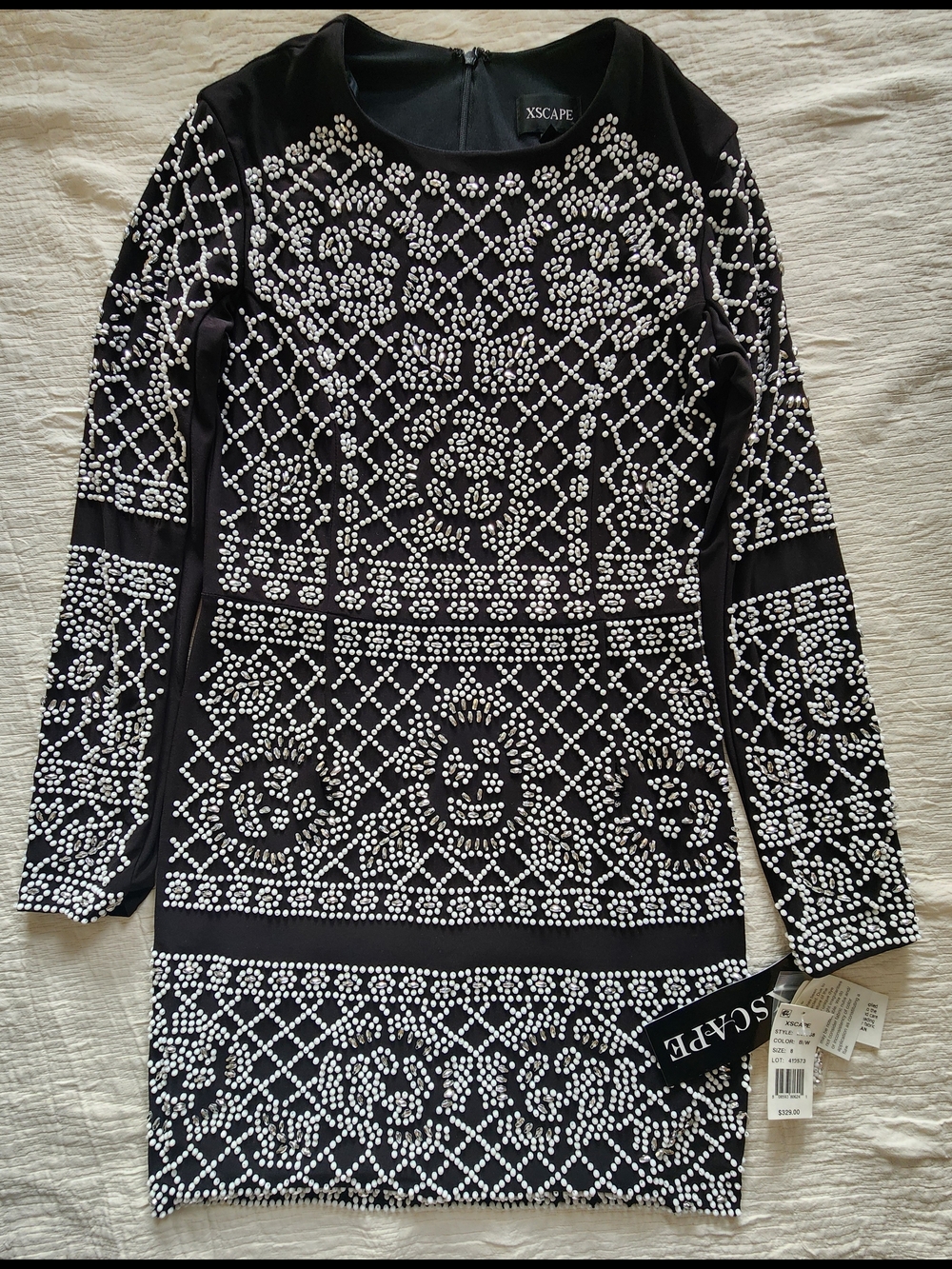 NWT Xscape Pearl Beaded Black Mini Dress - Sz 8 - Boutique Value $329